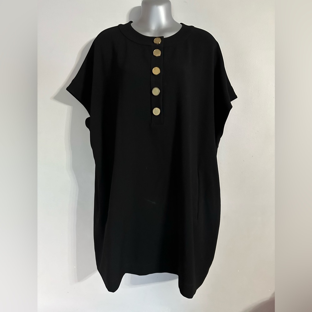 Diane Von Furstenberg Black Trapeze Dress With Gold Button Details Size Small